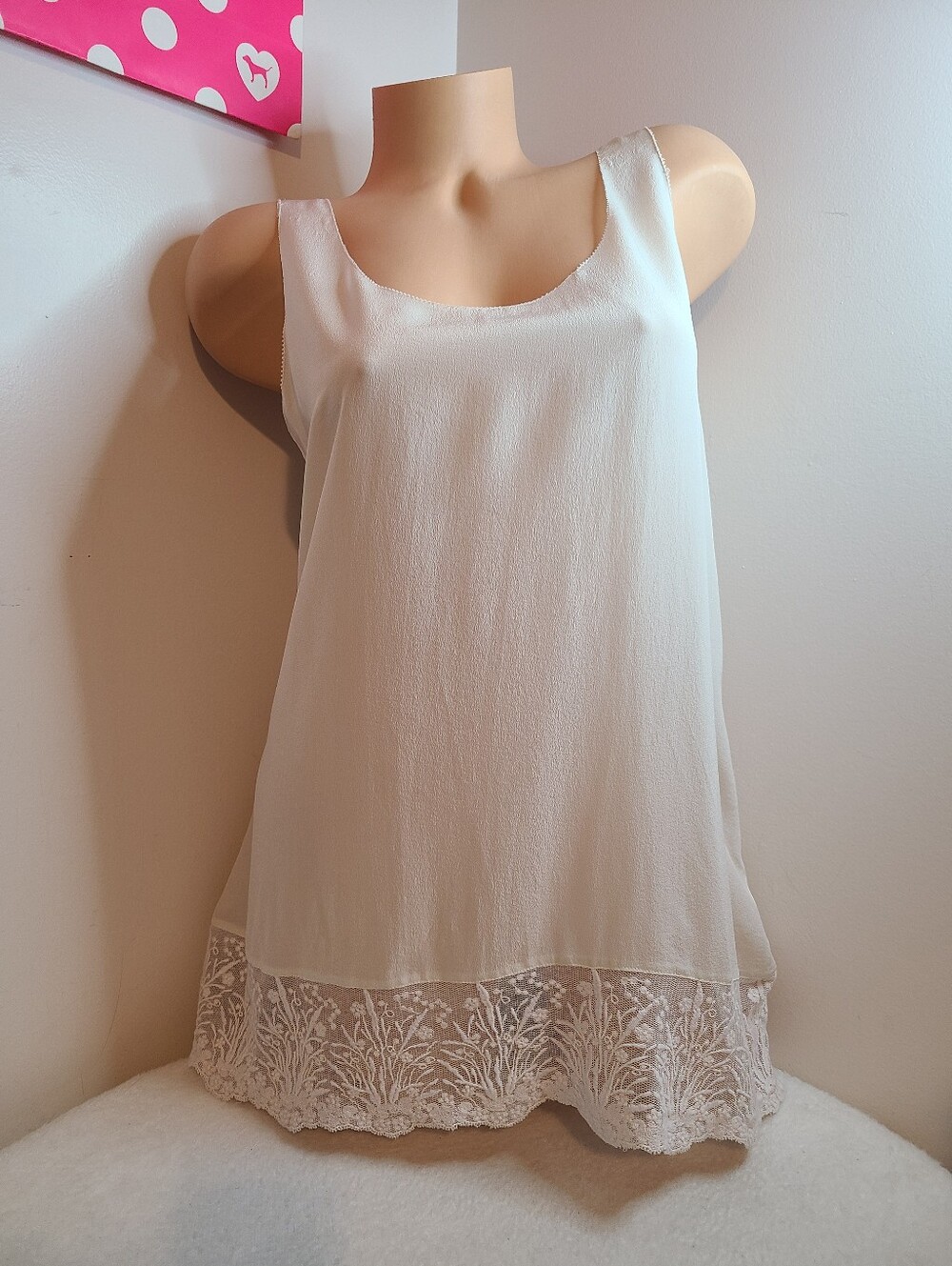 Eileen Fisher 100% Silk Sheer Lace Trimmed Under Tank Size Sm White